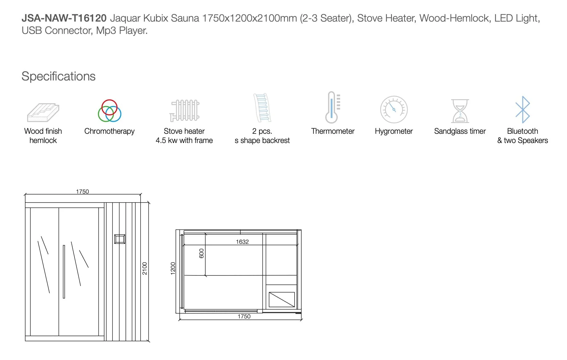 Jaquar Kubix Sauna 2-3 Seater - Image 22