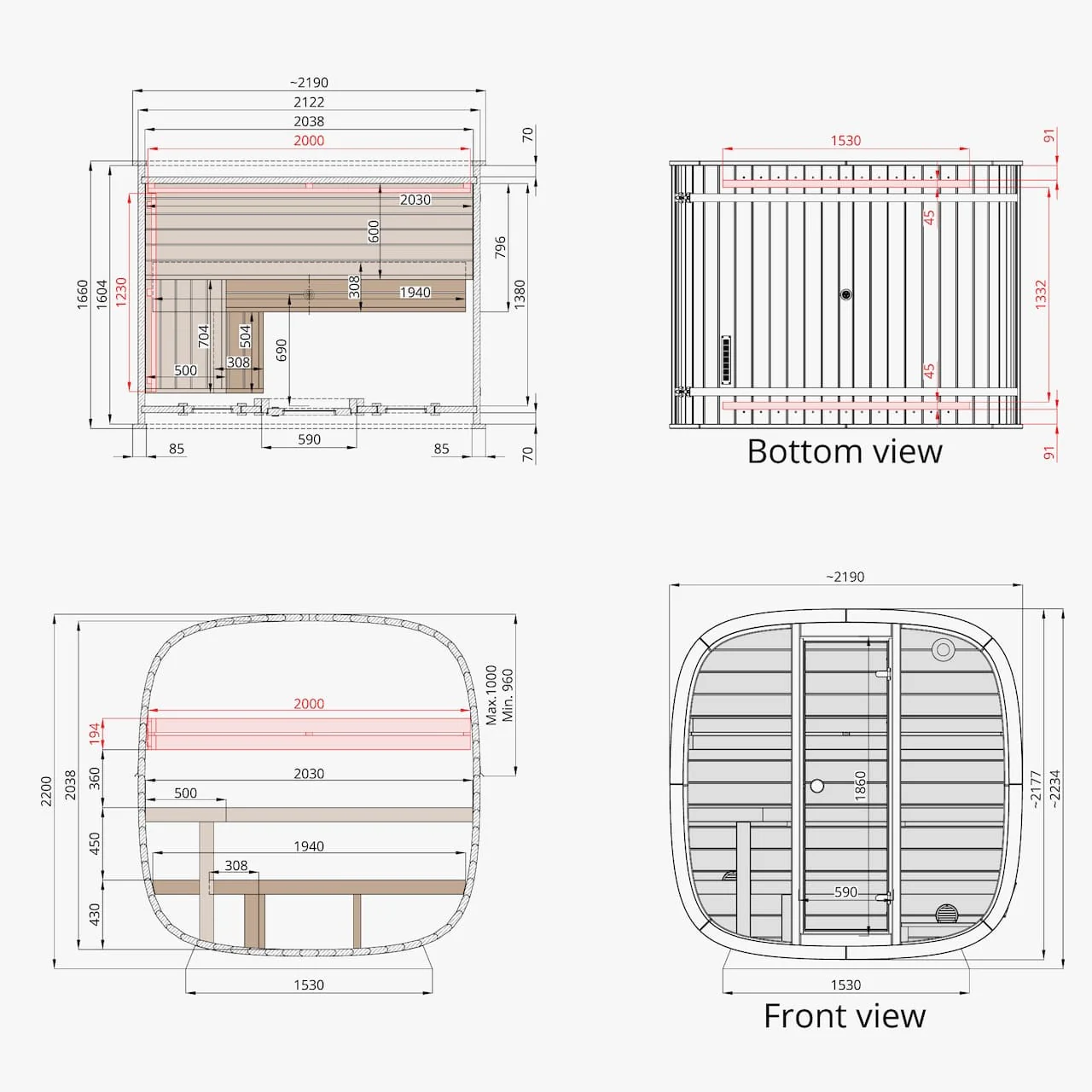 Leil® Black Cube Classic 4 Person Outdoor Sauna Kit - Image 24
