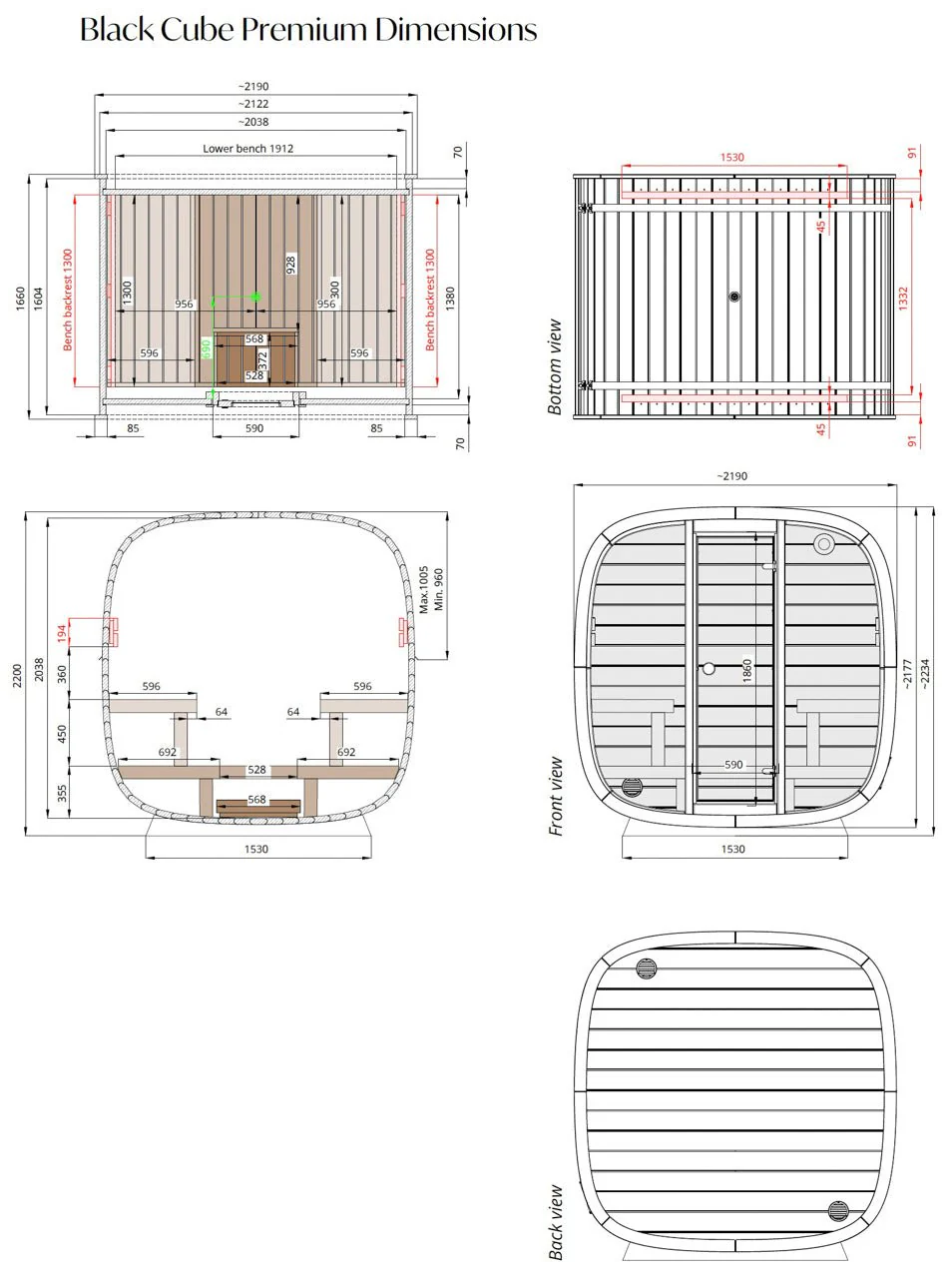 Leil® Black Cube Premium 4-6 Person Outdoor Sauna Kit - Image 20