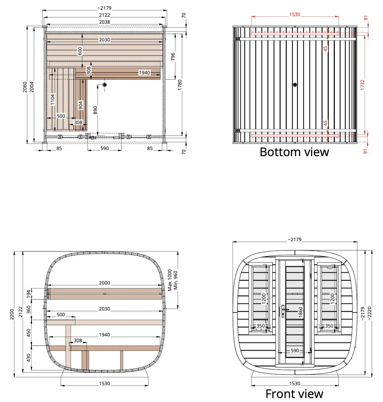 Leil® Dice Solo 5 Person Outdoor Sauna - Image 19