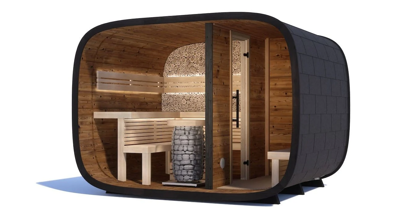Leil® Round Cube Double Outdoor Sauna with Changing Room 5-6 Person - Image 16