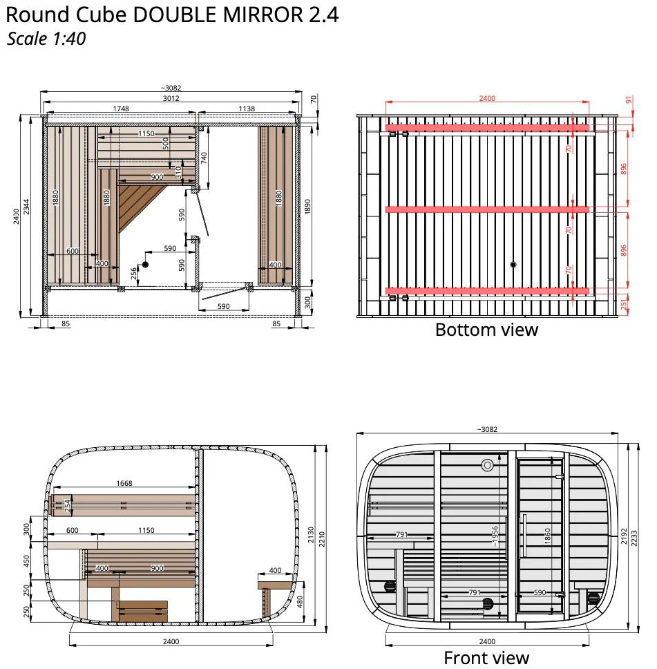 Leil® Round Cube Double Outdoor Sauna with Changing Room 5-6 Person - Image 27