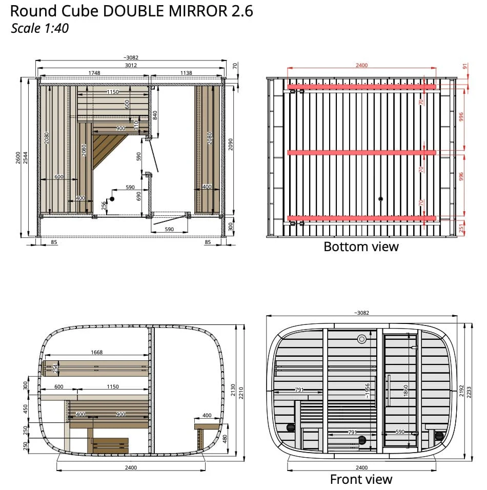 Leil® Round Cube Double Outdoor Sauna with Changing Room 5-6 Person - Image 28