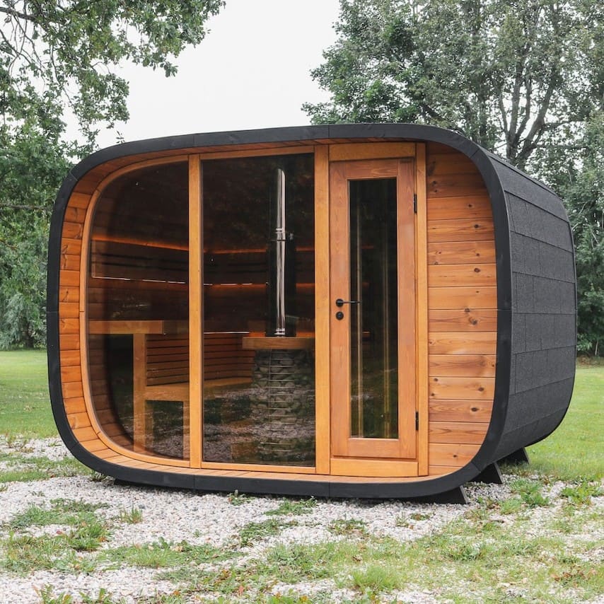 Leil® Round Cube Double Outdoor Sauna with Changing Room 5-6 Person - Image 3