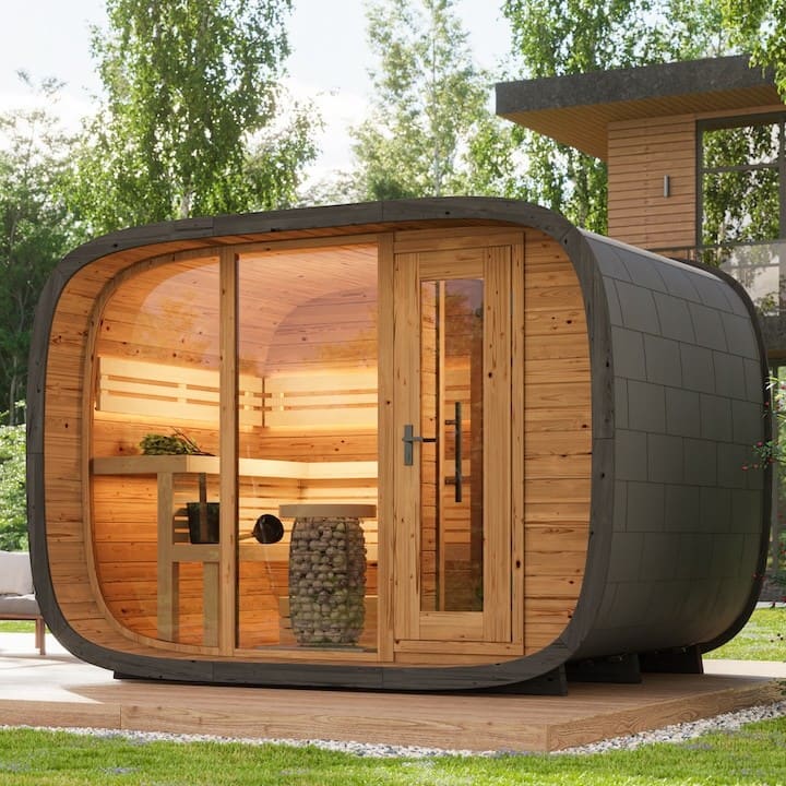 Leil® Round Cube Double Outdoor Sauna with Changing Room 5-6 Person - Image 4