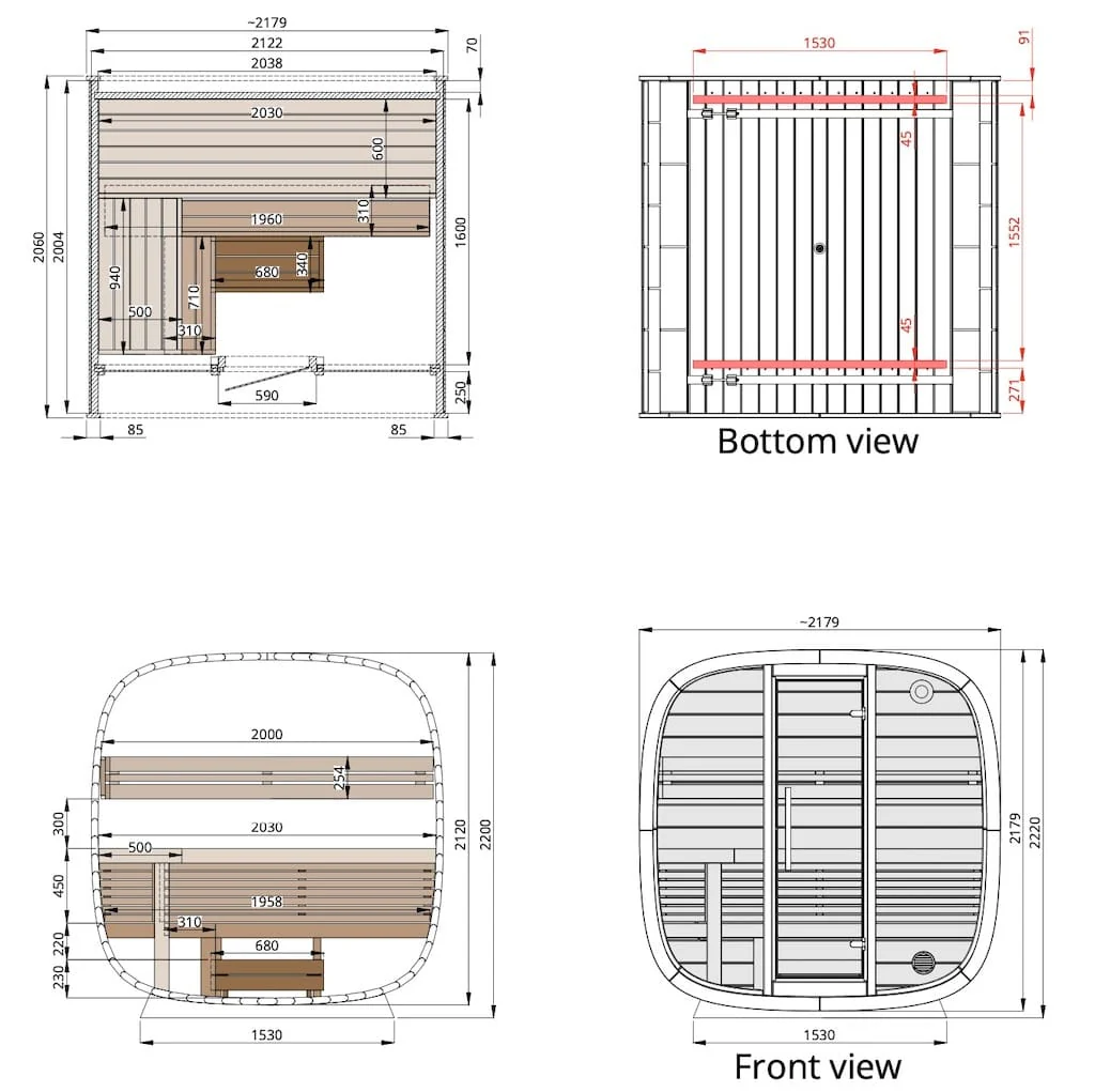 Leil® Round Cube Mini Outdoor Sauna 4-5 Person - Image 21