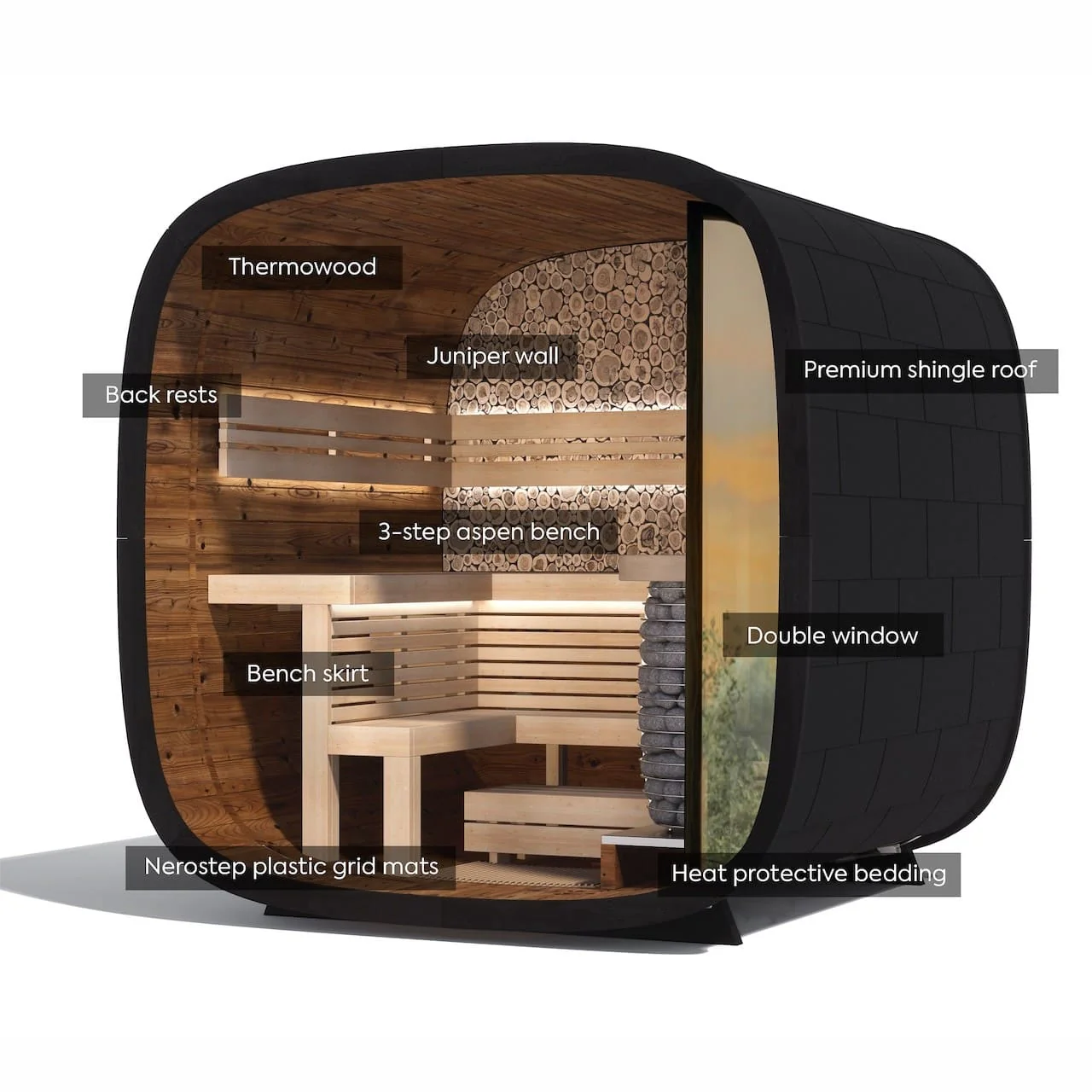 Leil® Round Cube Mini Outdoor Sauna 4-5 Person - Image 3