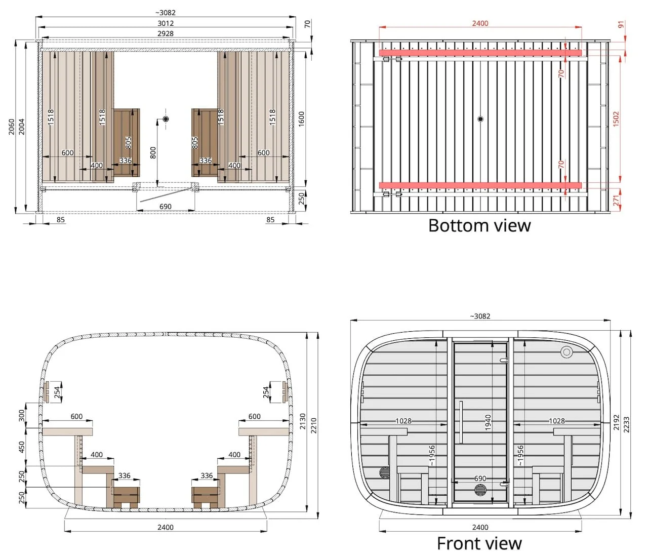 Leil® Round Cube Single Outdoor Sauna 6-8 Person - Image 28