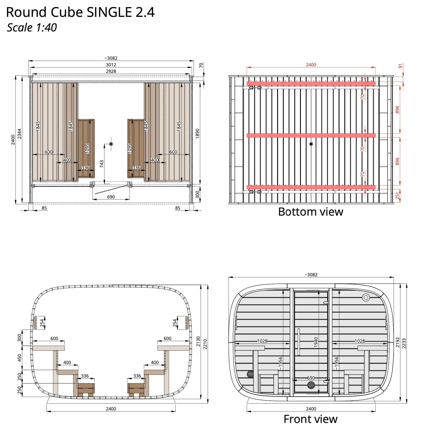 Leil® Round Cube Single Outdoor Sauna 6-8 Person - Image 29