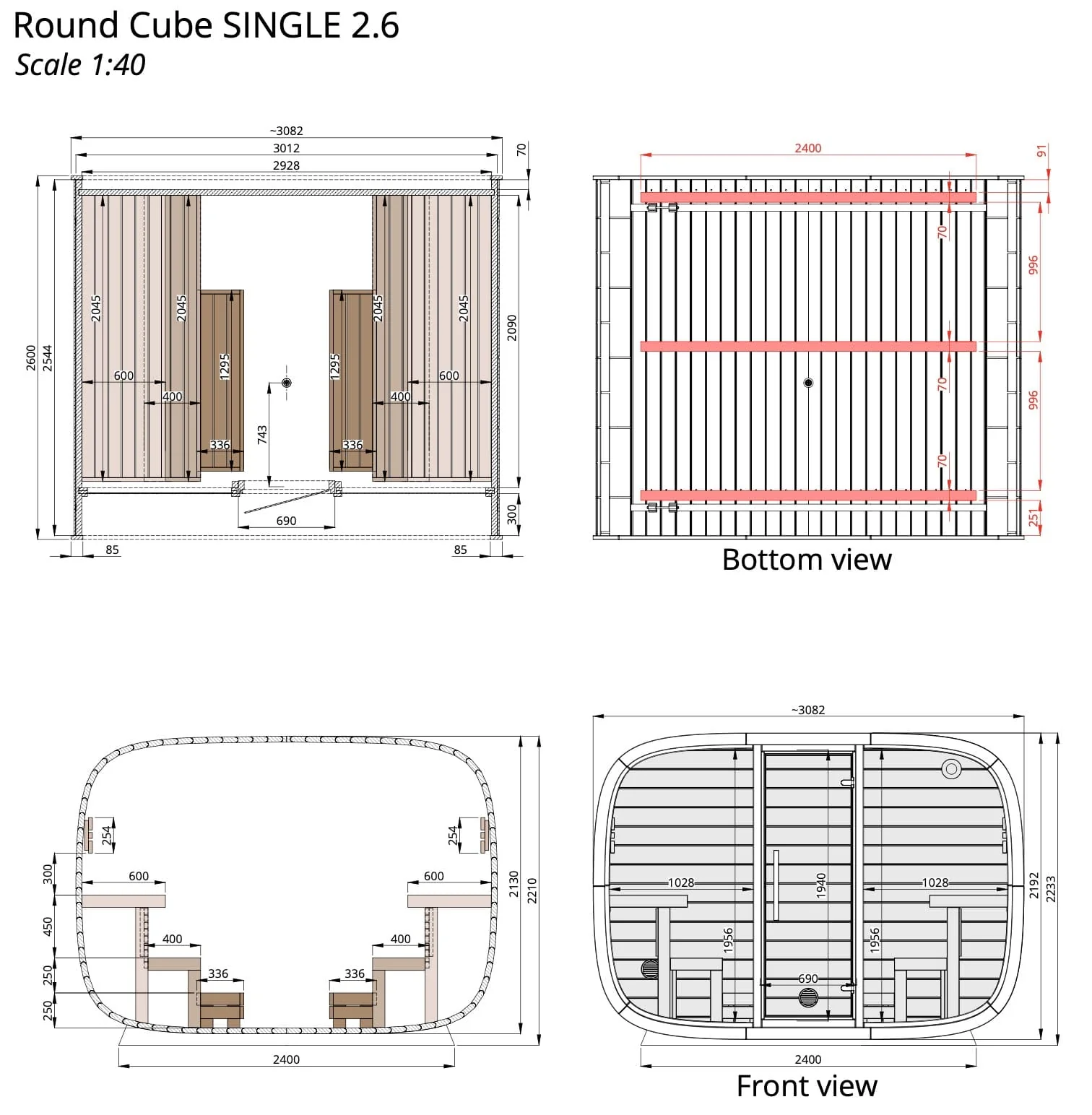 Leil® Round Cube Single Outdoor Sauna 6-8 Person - Image 30