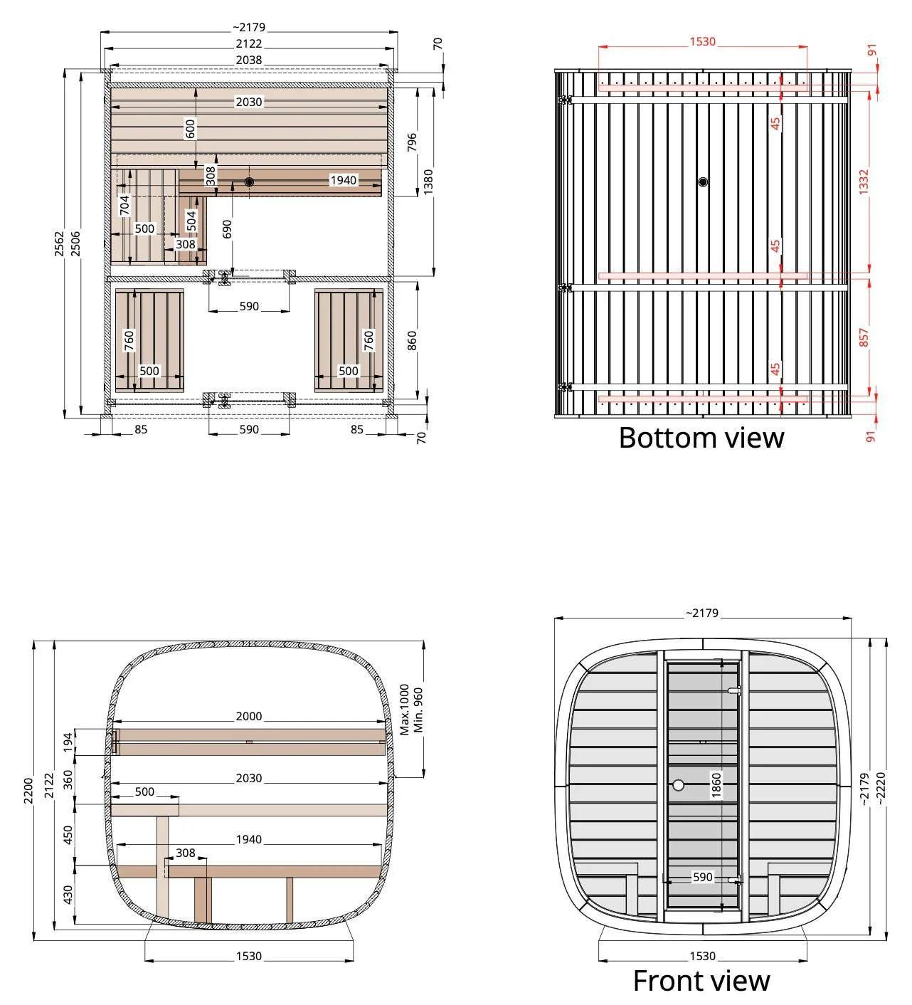 Leil® Dice Dual 4 Person Sauna with Changing Room - Image 21
