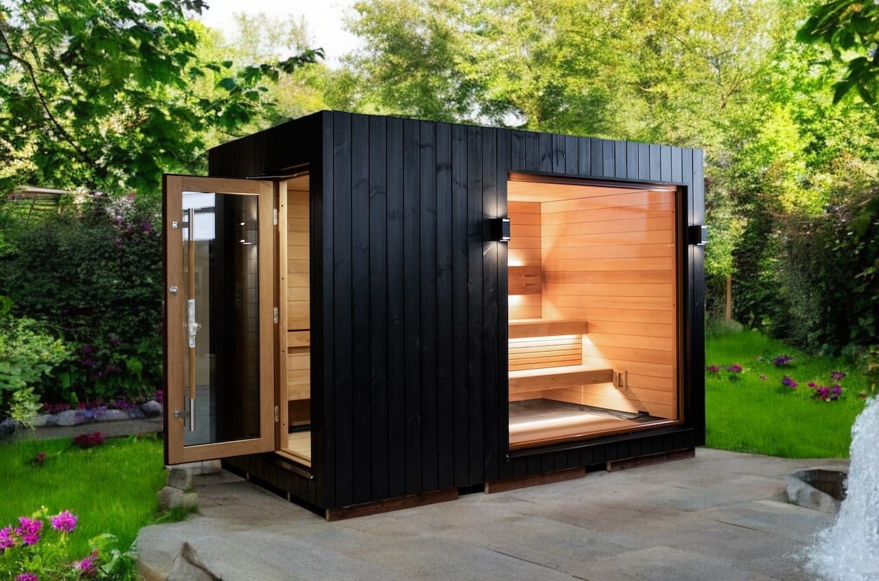 Saunum AirCube Double Outdoor Sauna 5 Seater with Changing Room - Image 10